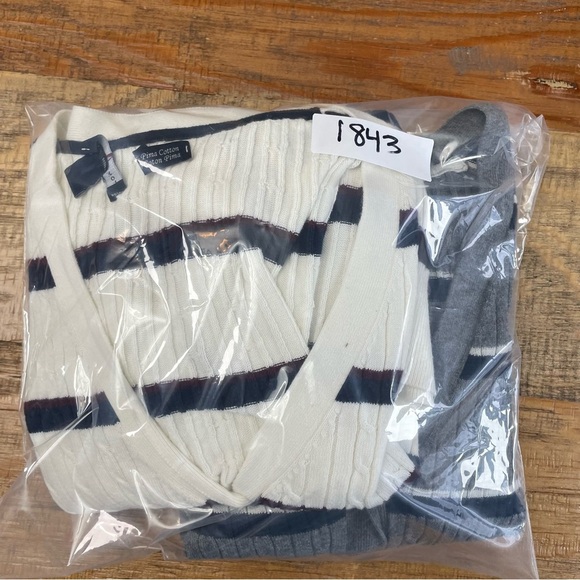 Lot of 2 Pima Cotton Striped Cardigan Tommy Hilfiger Cable Knit V-Neck Nautical - Picture 16 of 16